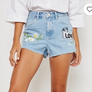 Topshop Moto Mom Embroidered Jean Shorts